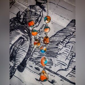 Spiny turquoise lariat necklace